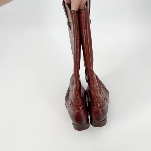 Frye Melissa Button Lug Tall Boots Shoes Sz 8 Cognac Brown Leather Low Heel Fall - Picture 5 of 13